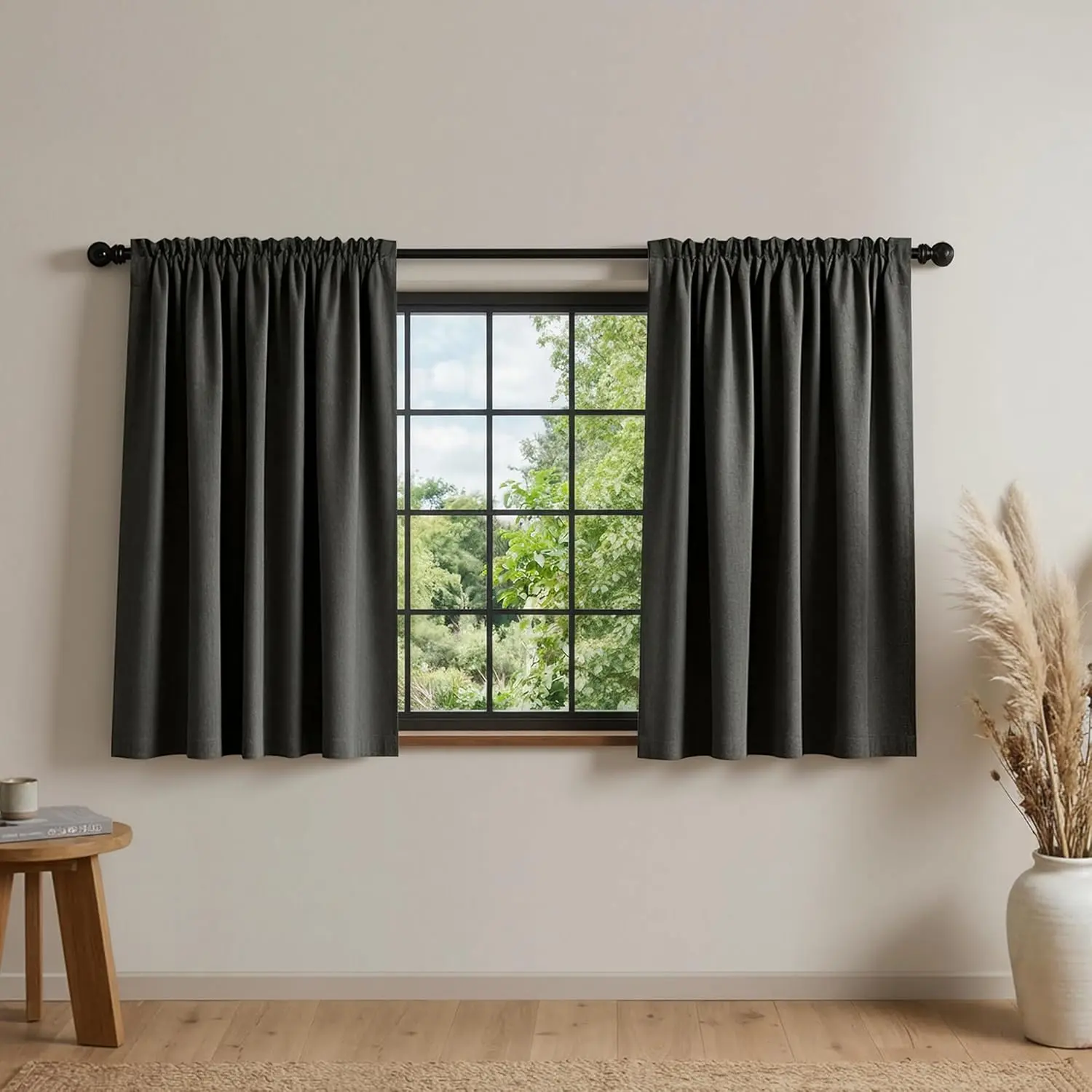 18x36 Inch Length Dark Gray Curtains for Small Windows Set of 2 Panels Tier Blackout