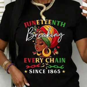 Juneteenth Breaking Every Chain Since 1865 Big & Tall Black and White T-Shirt for Women Plus Size - Celebrate Freedom Independence Day Holiday Gift
