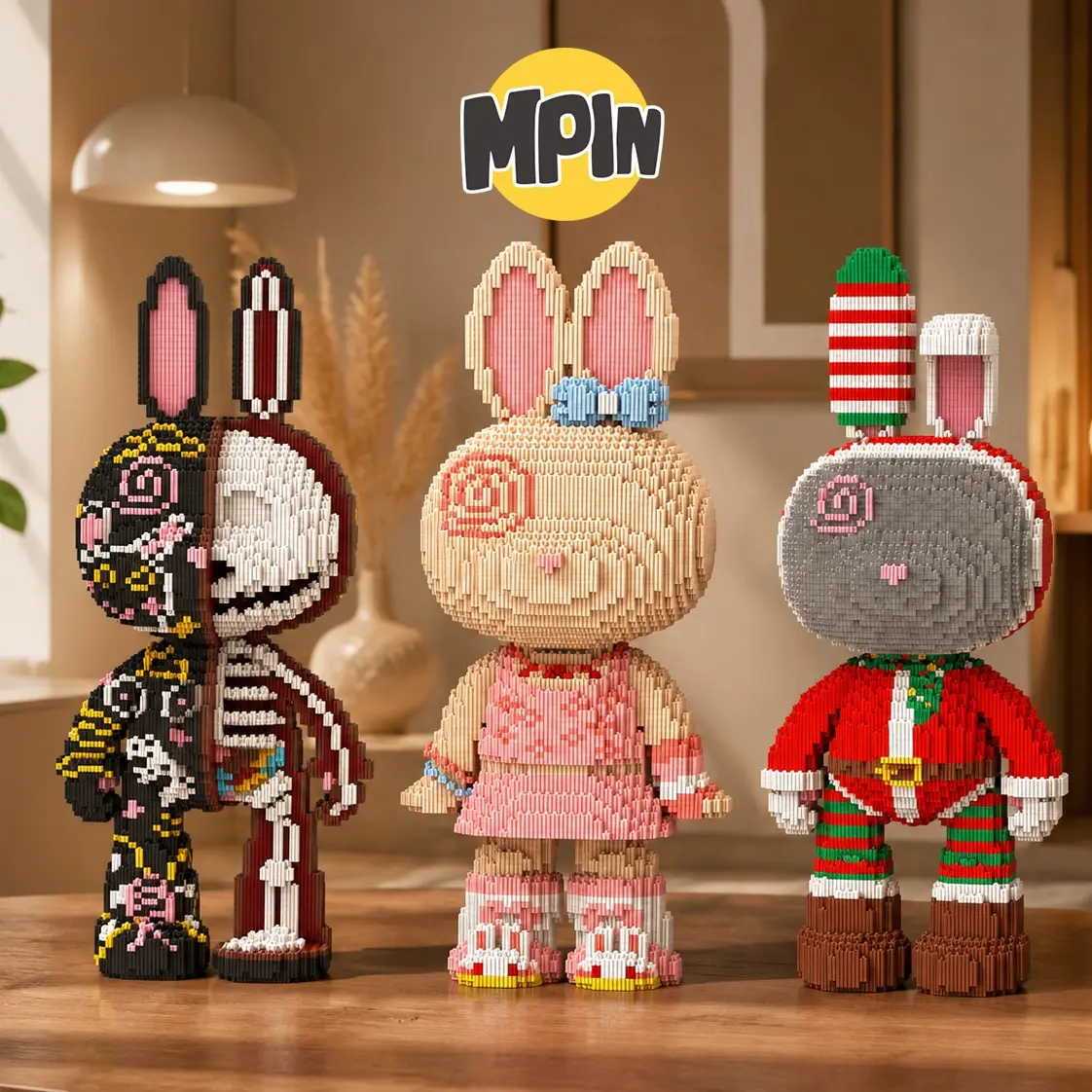 Momo Series Creative Rabbit Shaped Building Blocks, 7550 Pieces 55cm High Hamburger Rabbit Unique Playset for Boys and Girls, Home Decor Gift