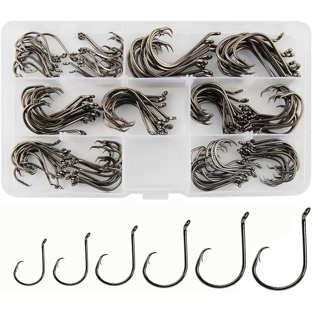 Circle Hooks Freshwater Saltwater Fishing Hooks 2X  High Carbon Steel Offset Catfish Fishing Hooks, Variety of Different Sizes