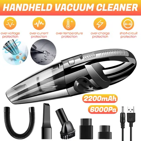 Handheld Battery Powered Vacuum Cleaner - Portable Cordless Compact Vac, 2200mAh Rechargeable Battery, 6000Pa Suction Power, Over-Voltage, Over-Current, Over-Temperature, Charge Short-Circuit Protection for Dirt Removal