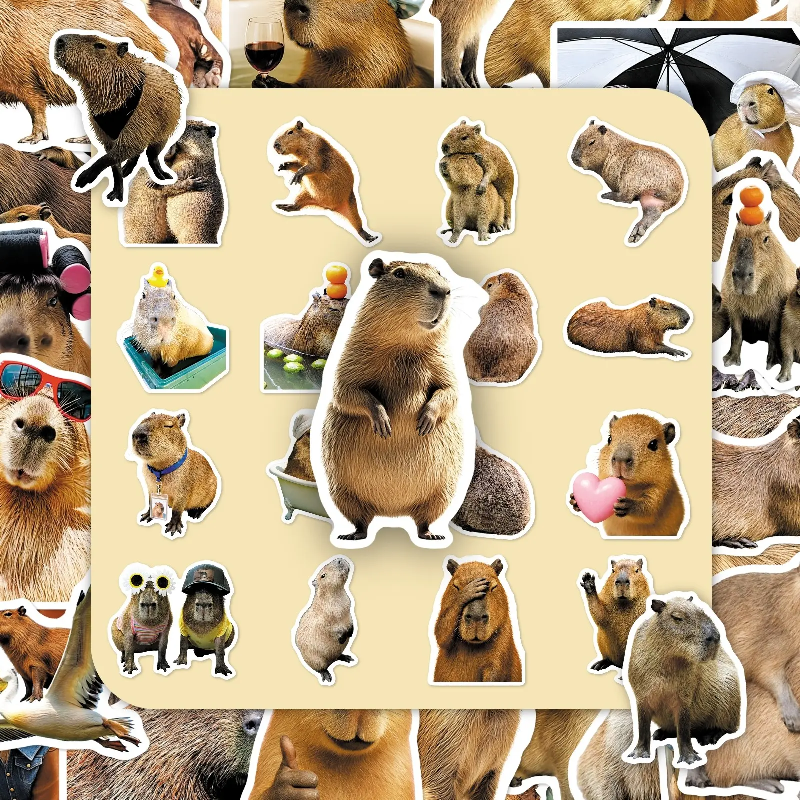 50Pcs Capybara Cute Animal Sticker Set – Creative Aesthetic DIY Decor for Scrapbooking, Journal, Luggage, Water Bottle & Skateboard