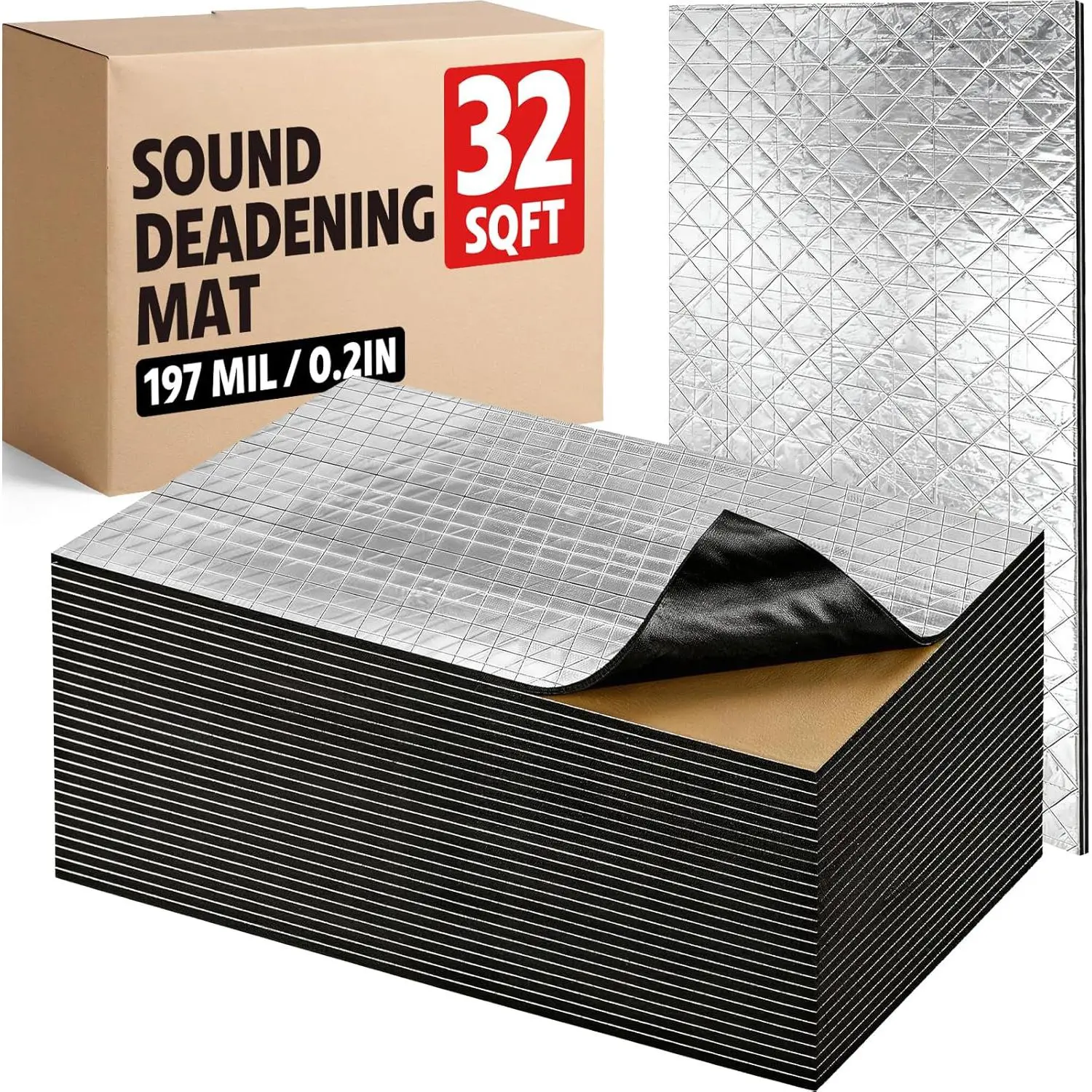 32 sqft Sound Deadening Mat, 197 mil(5mm) Sound Deading Material for Cars, Automotive Sound Deadener Foam, Audio Noise Insulation and dampening (30 Pcs)
