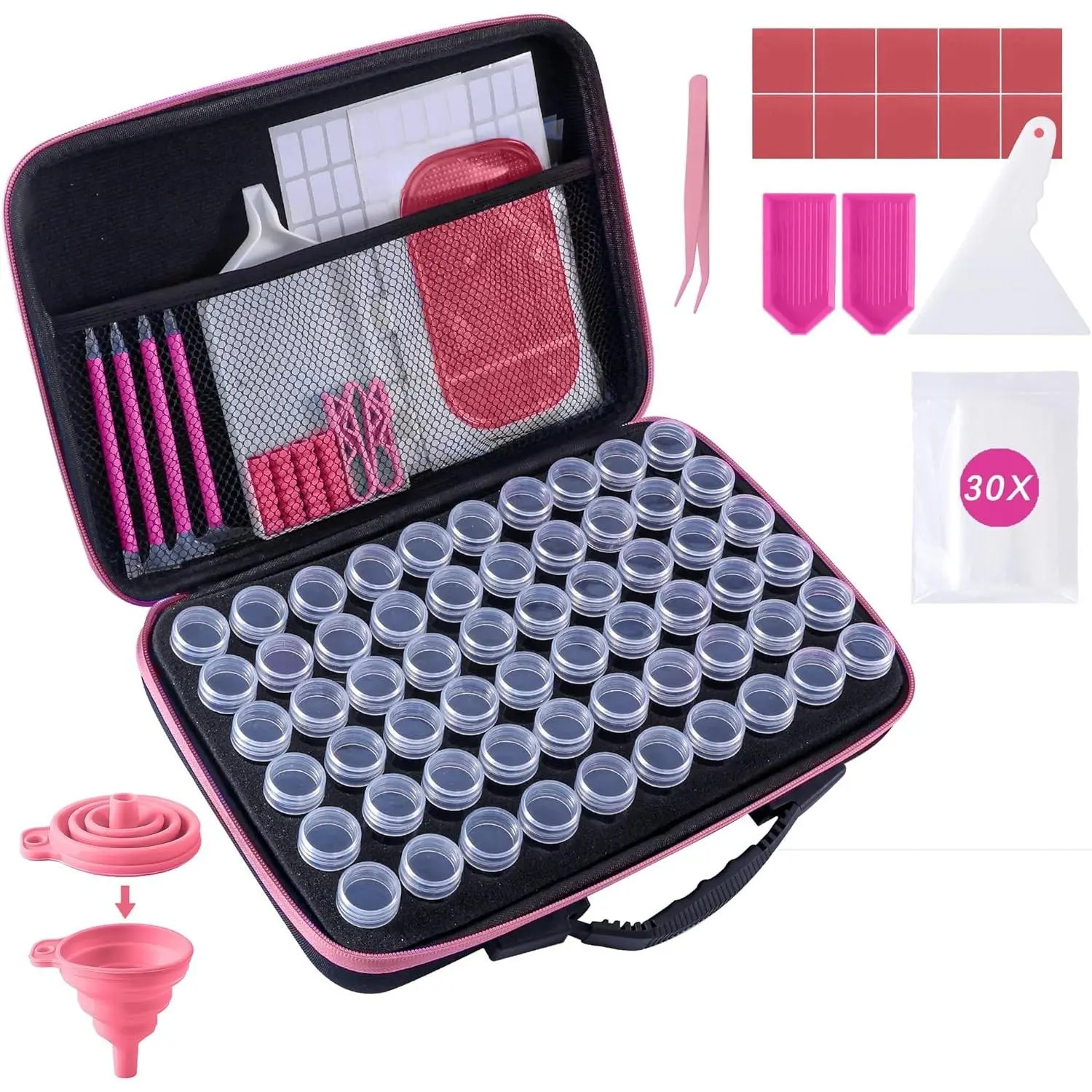 Diamond Art Storage Containers 60 Slots Diamond Painting Accessories and Tools Portable Bead Organizer Boxes for Adults（Pink）