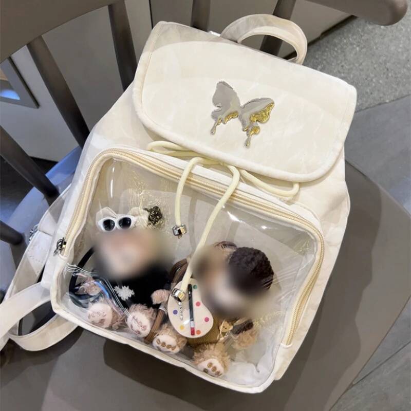 New Y2K Sweet Womens Butterfly Ita Backpacks Cute Girls Transparent Rucksacks Fashion Large Capacity DIY Display Travel Knapsack