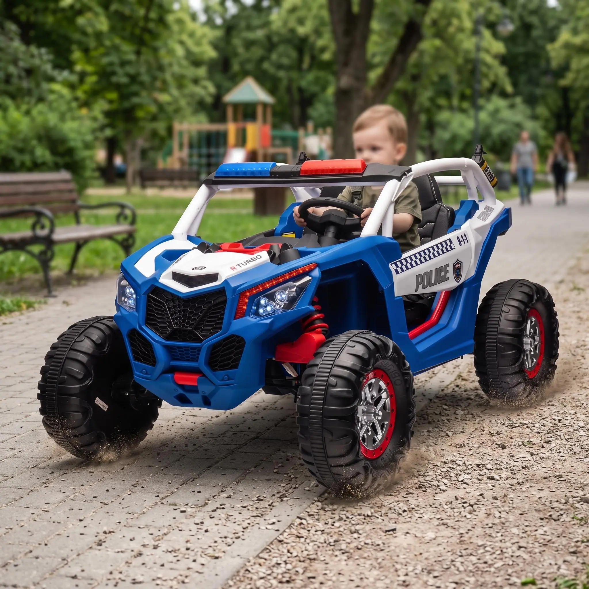 【IdealHouse】24V 4WD 2-Seater Kids' Electric UTV Ride-On Toy - 300W Powerful Motors, Remote Control, Leather Seats, 4 Shock Absorbers, Music Lights, Battery-Powered Outdoor Play Toy