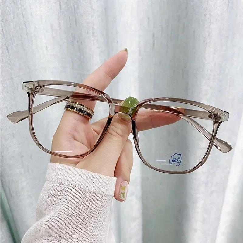 Anti Blue Light Ladies Square Myopia Glasses Ultralight Clear Transparent Computer Nearsighted Eyeglasses with Diopter 0 To -4.0