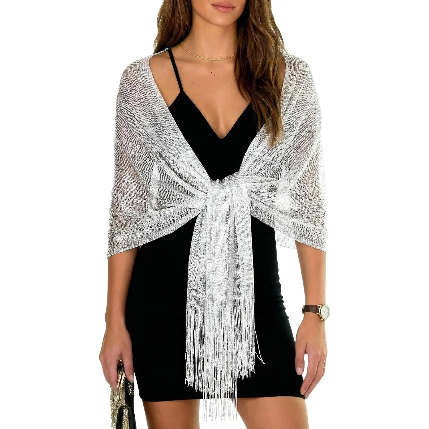 Shawls Wraps for Evening Dresses Metallic Glitter Shawls Scarf for Women Sparkling Wedding with Free Buckle