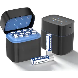 Rechargeable AA Batteries Lithium with Charger, 8-Pack 1.5V 3600mWh Long Lasting Double A Batteries with LED Display, Cycle Times Up to 2500 – Fast Charging for Blink Outdoor Cameras & Toys