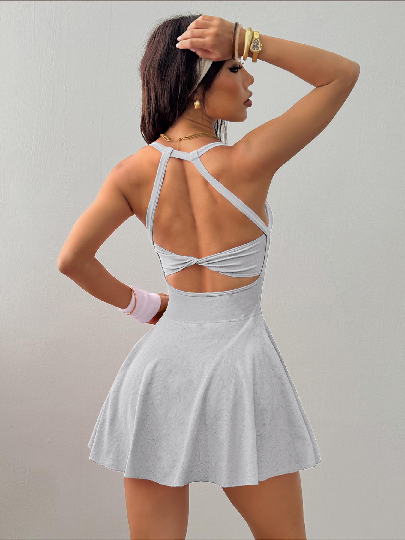 Women's Solid Color Sports Dress, High Stretch Casual Sporty Comfortable Breathable Anti-Exposure Backless Sleeveless Sports Dress with Built-In Pocket for Yoga Gym Workout, Ladies Sportswear for All Seasons