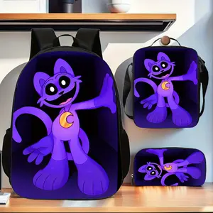 Smiling Critters 3pcs Backpack Set, Featuring a Spacious Casual Double-Shoulder Backpack, a Pencil Case, And a Lunchbox, Made of Lightweight Polyester, Perfect for Daily Use, Equipped with an Adjustable Strap And Zipper Closure, Ideal for School