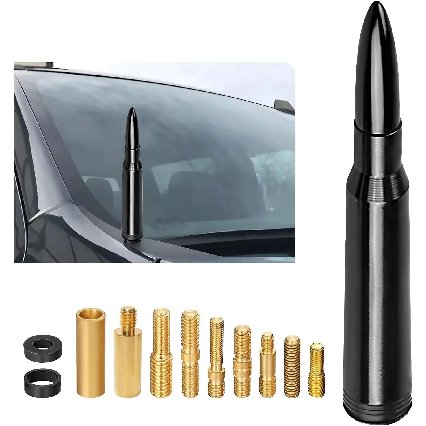 Heavy Duty Aluminum Bullet Antenna for Chevy Colorado Equinox Avalanche, Car Wash Proof Auto Antenna Topper Replacement with Adapters, Vehicle Exterior Decoration