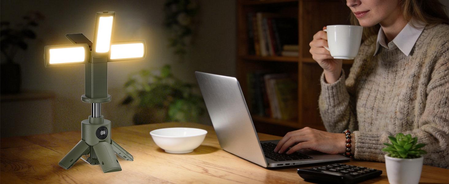 Telescopic Camping Lights with Stand, 14000mAh Rechargeable Camping Lantern with Display, Hook and IPX5 Waterproof, Outdoor Camping Lights for Travel, Fishing, Emergency Use