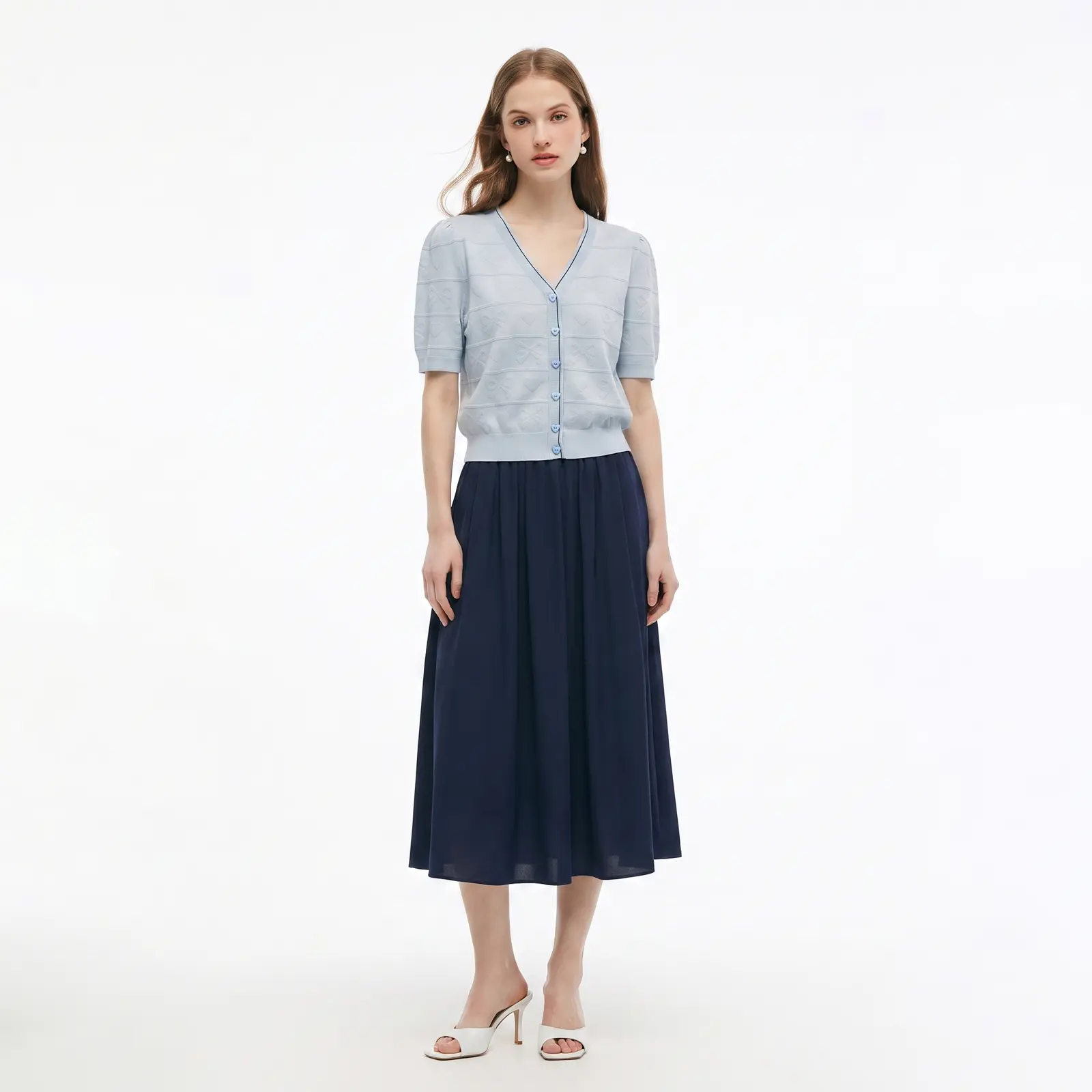 Goelia Lyocell Blend Jacquard Knit Top and Skirt Two-Piece Set for Ladies