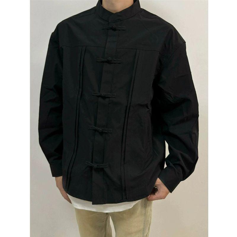 Chinese-Style Men's Wear, Mandarin Collar Tang Suit Shirt for Men, Long-Sleeved Autumn Premium Design with a Roguish Charm Top