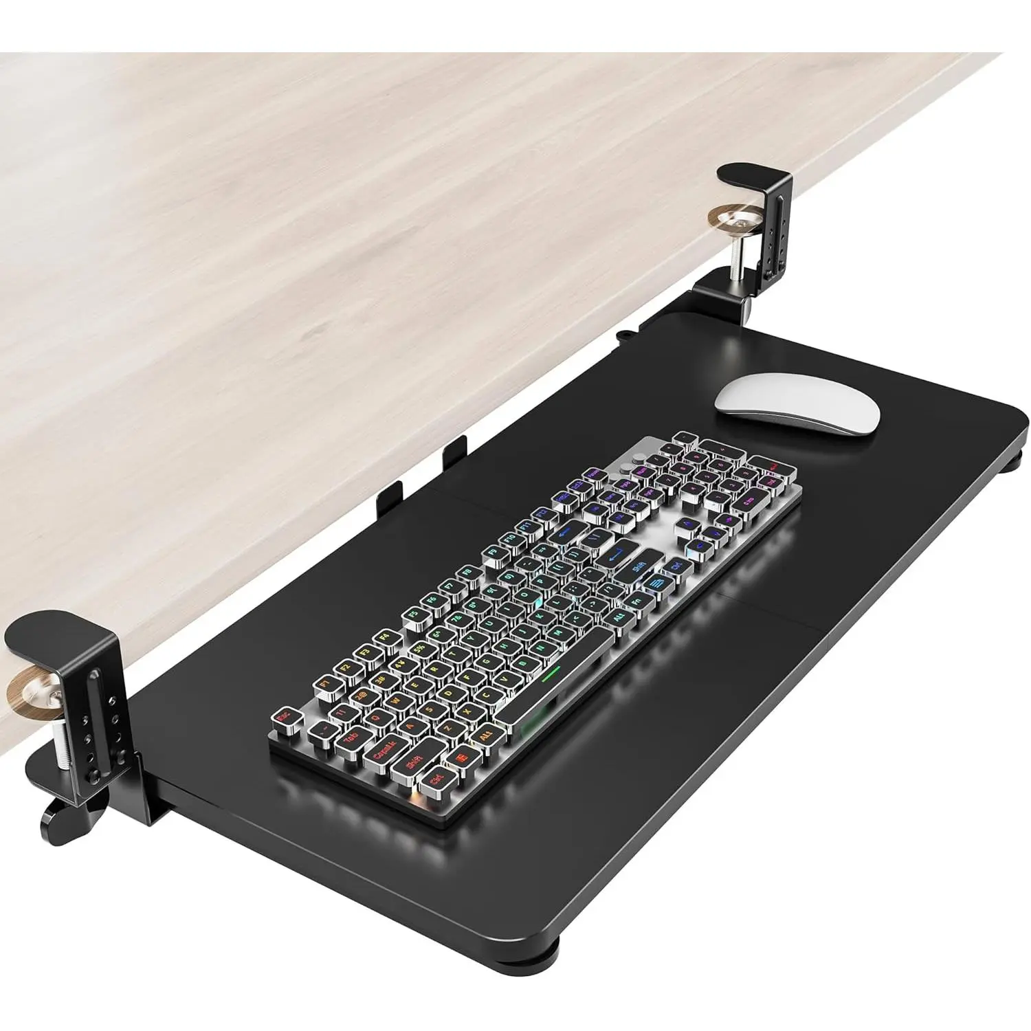 Ergonomic Keyboard Tray Under Desk, Pull Out with Adjustable C-clamp, 25.6 (31.5 Including Clamps) x 11.8 Inch Slide Out Computer Keyboard Drawer Mouse Tray for Typing, Large & Black