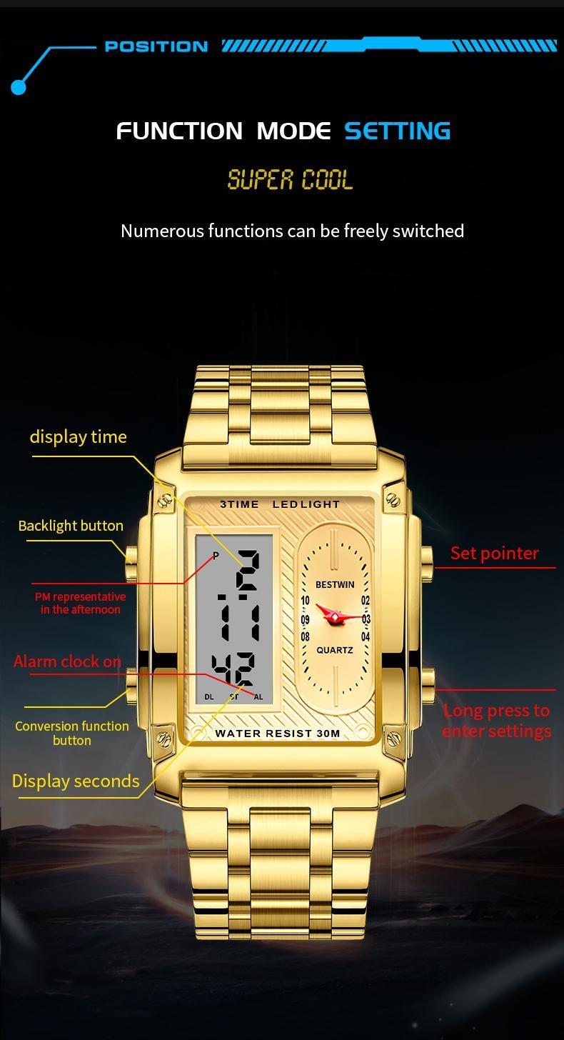 Luxury Racing men's square creative dual-movement multifunctional sports watch, featuring a luxurious triple-time design, water resistance, luminous dial,​Exuding a minimalist aesthetic, it is elegant, durable, and the perfect choice for everyday wear.​​