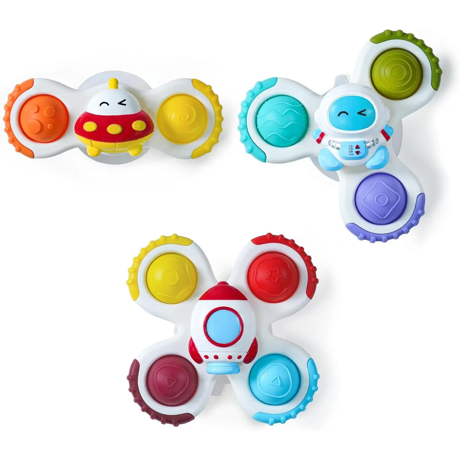 Suction Cup Spinning Baby & Toddler Toys (10+ Months) - Transportation Themed Sensory Fidget Set, Rotatable for Bath, High Chair, Cars
