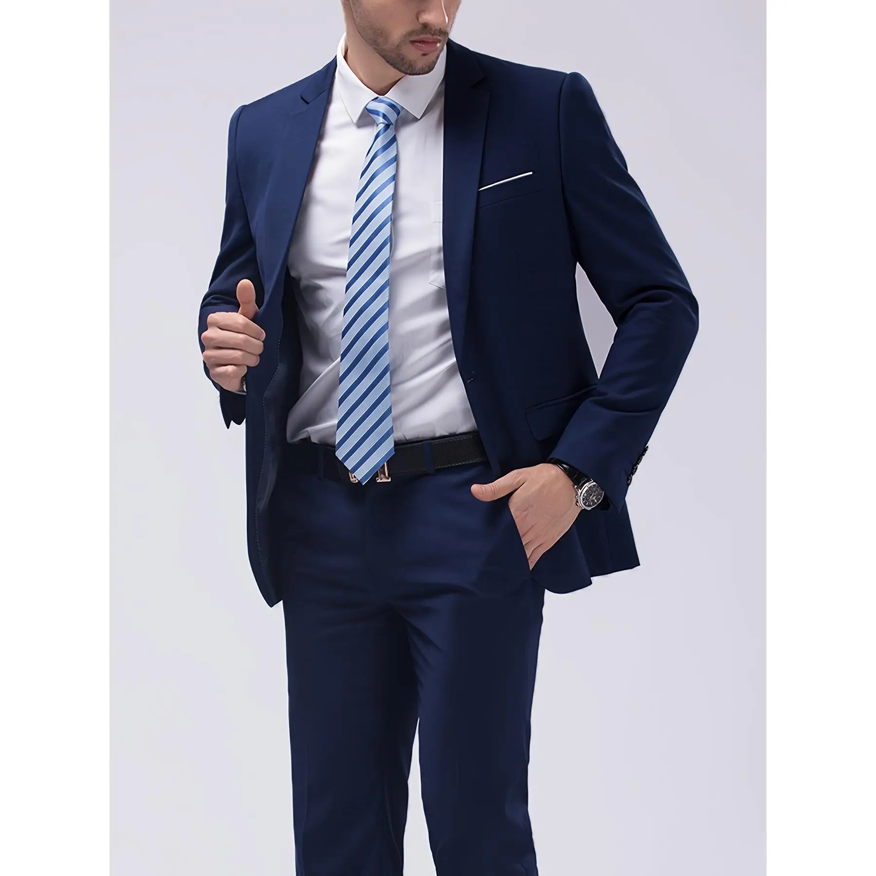 4-Piece Classic Business Suit Set for Men | Stylish Lapel Blazer, Vest & Trousers | Matching Belt Included | Premium Comfort Fit for Weddings, Business & Special Occasions