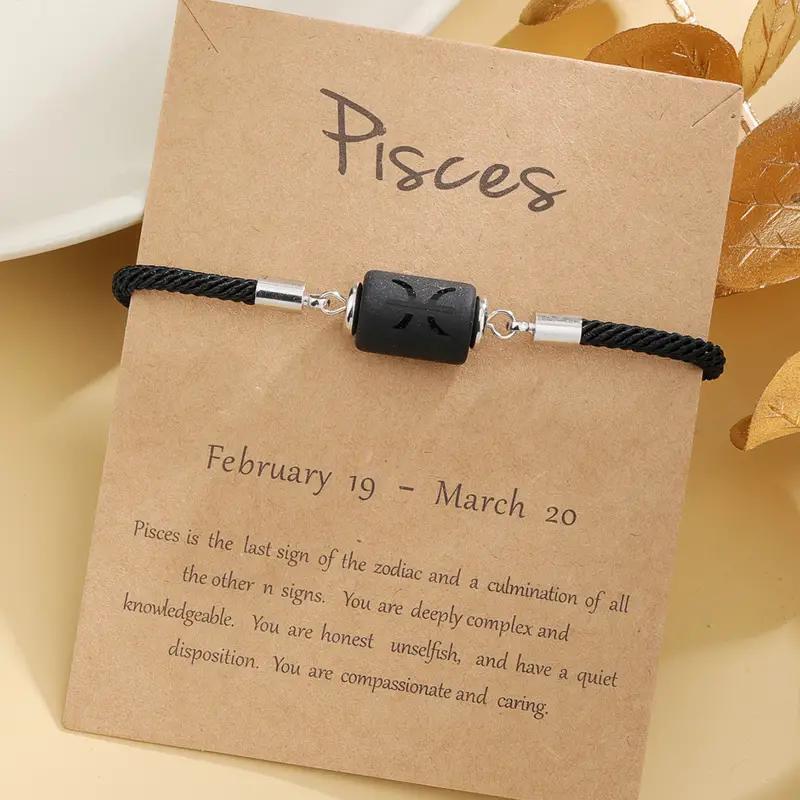 New 12 Zodiac Handmade Braided Rope Bracelet for Women| Citrine Crystal Natural Stone Beaded Cord Bangle| Astrology Jewelry with Gift Card