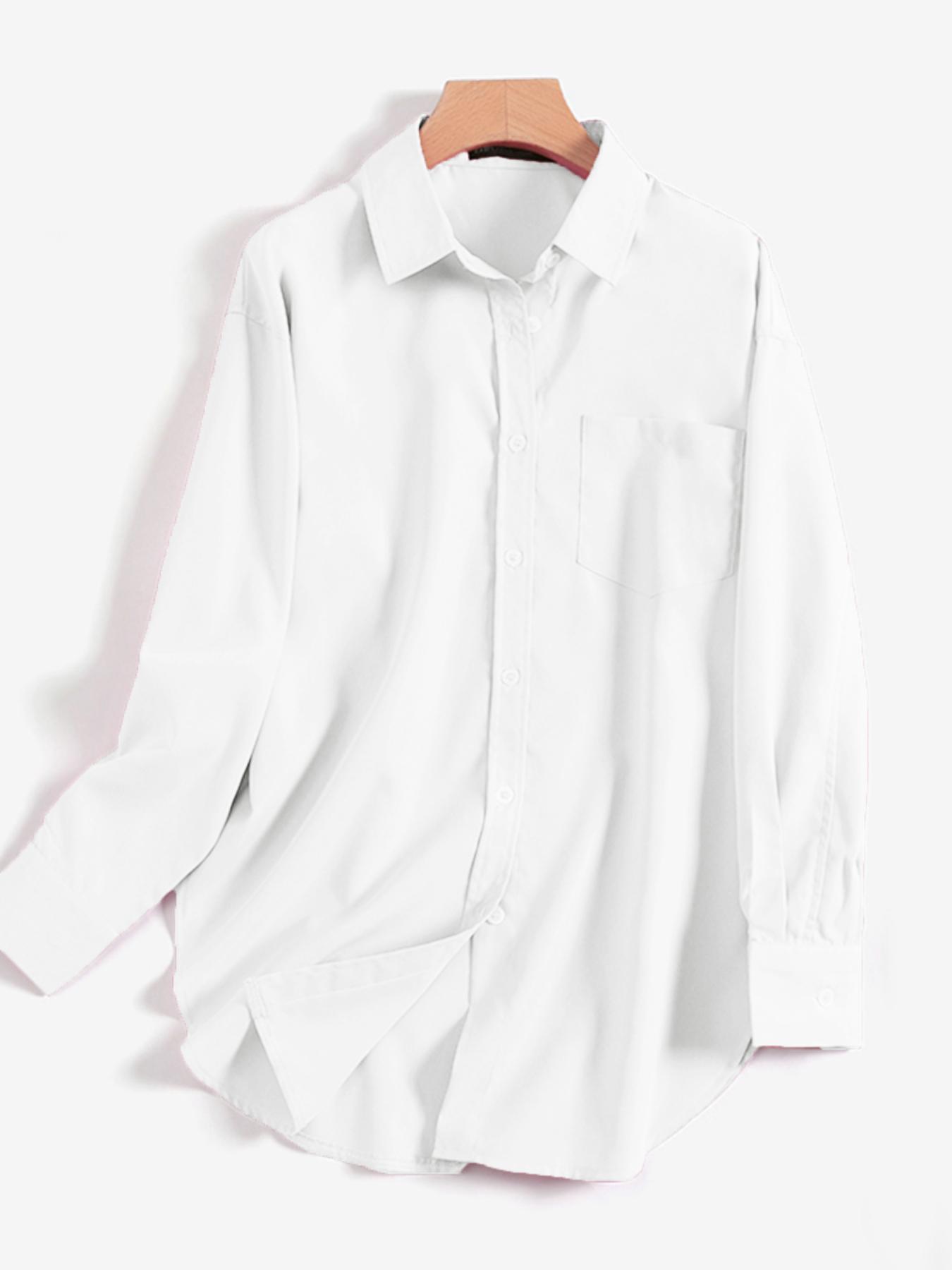 Women's Plain Button Front Drop Shoulder Shirt Blouse, Casual Loose Long Sleeve Collared Top for Fall & Winter, Quality & Durable Women's Clothing for Daily Wear