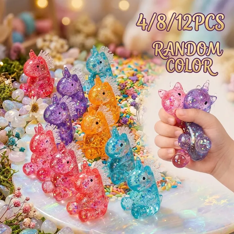 12 Pack Sensory Unicorn Stress Balls Anti-Anxiety Soft Rubber Squeeze Fidget Toys for Adults Children Calming Hand Relief Decompression Squishy Random Colors
