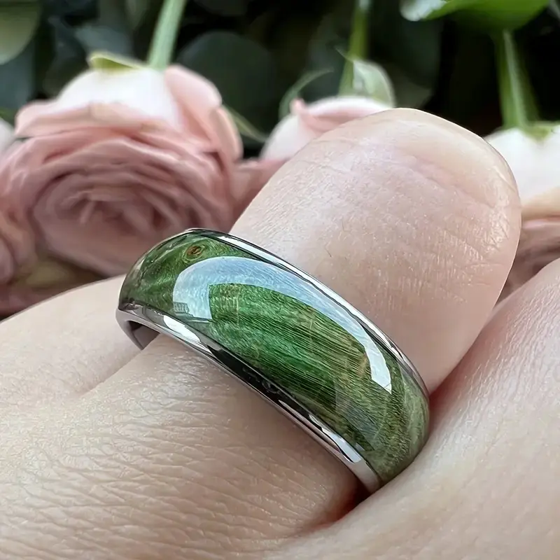 Unisex Smooth Cosmic Band Rings - Comfort-Fit Elegant Green Grass Pattern Fashion Jewelry for Daily Wear & Special Occasions