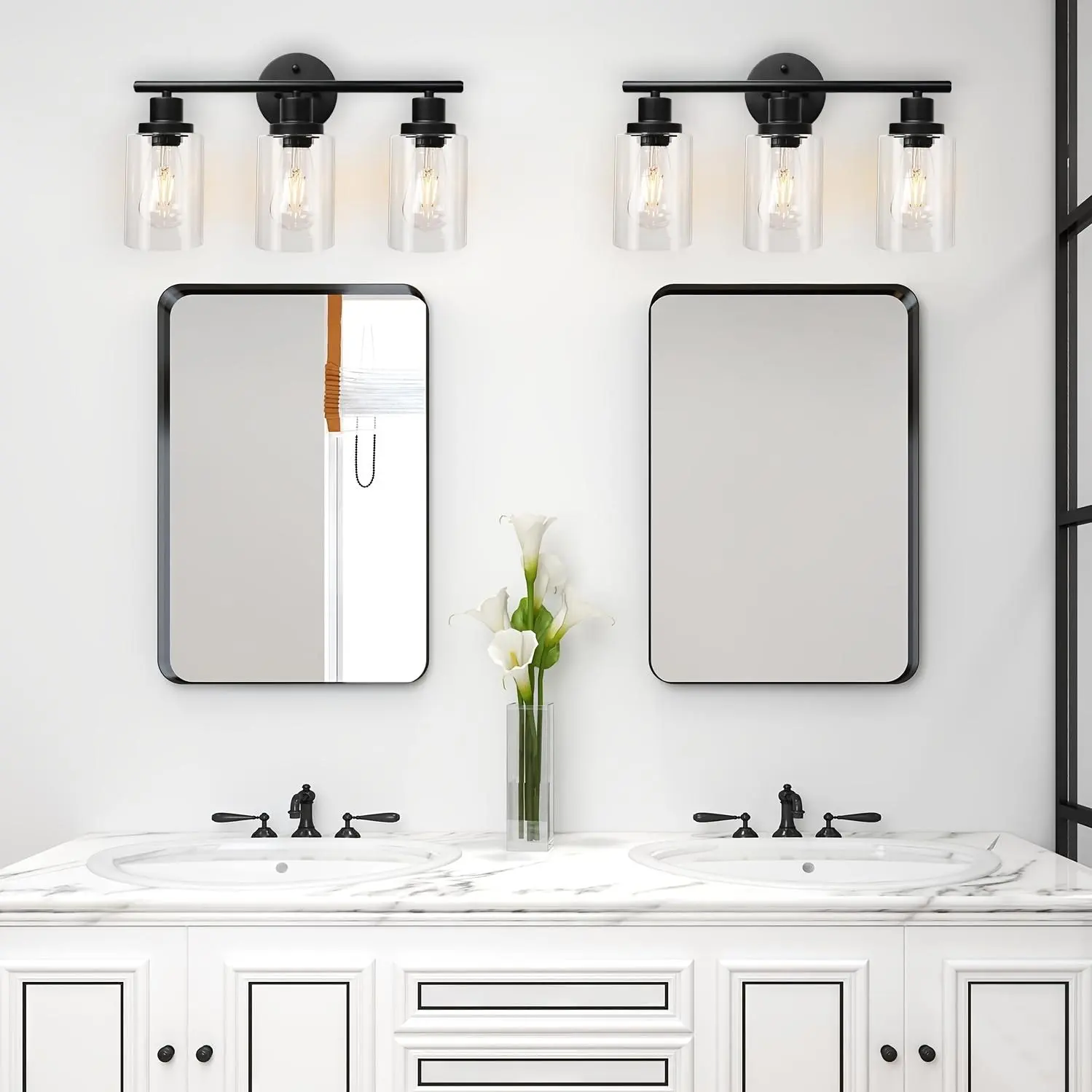 3-Light Wall Mount Modern Vanity Light Fixtures for Bathroom, Matte Black/Brushed Nickel with Transparent Glass Shade, E26 Base, Modern Home Decor for Living Room