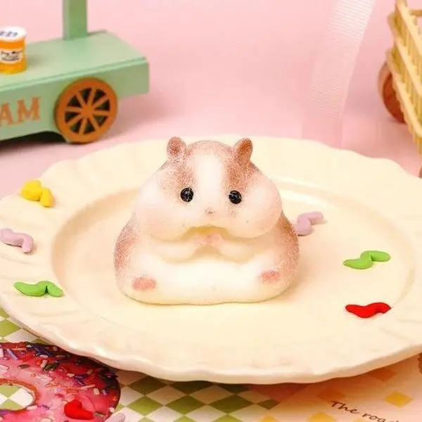 Pawtoto Adorable Flocked Hamster Squishy Toy - Handcrafted BPA-Free Food-Grade Silicone, Creamy Clay Feel, Soft Quick Rebound, Sensory Fidget Squishies, 54g Stress Relief Toy for 12+ Years, Ideal Gift