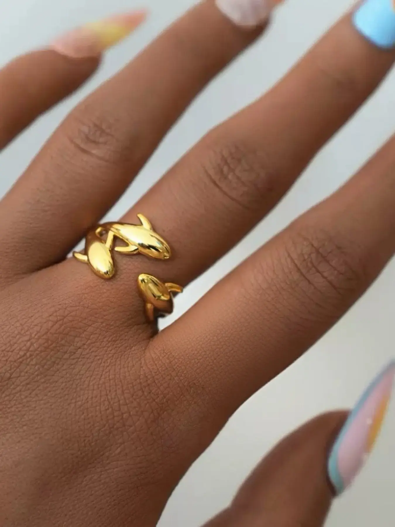 Elegant Dolphin Open Ring for Women, Boho Style Stainless Steel Jewelry, Lightweight Luxury Accessory for Summer, Unique High-End Design