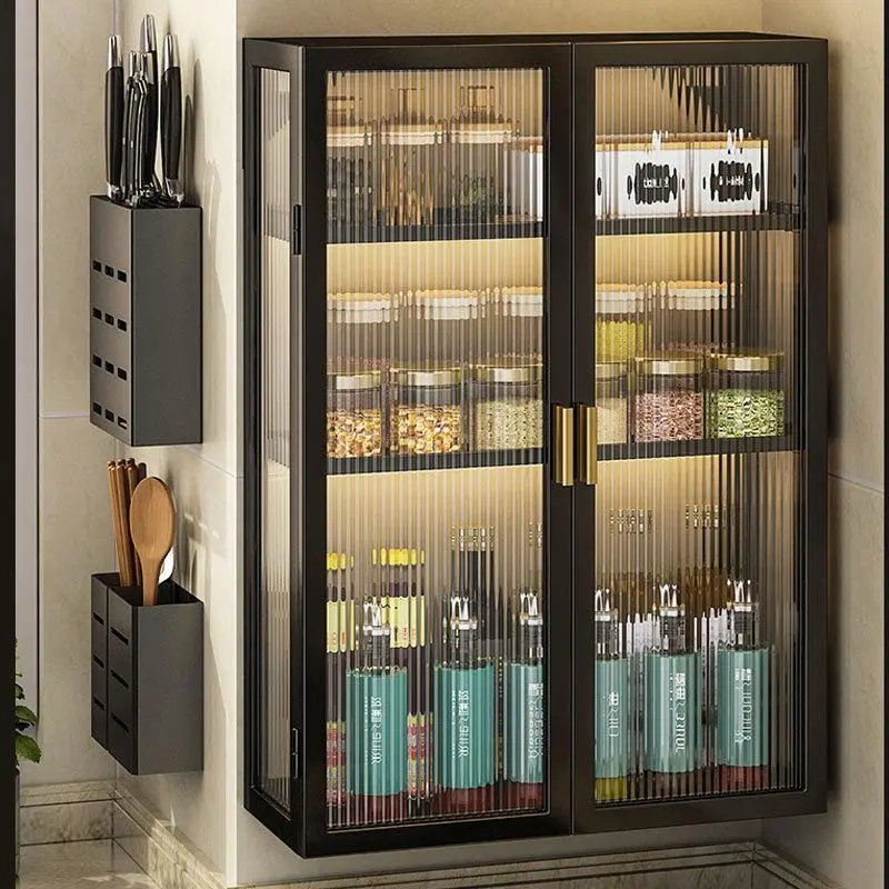 Wall Mounted Hanging Cabinet Organizer, Metal Kitchen Cabinet with Acrylic Doors for Dining Room, Kitchen, Bathroom (20x28inch) Cupboard Storage Organizing Organization Modern Design Interior, Carbon Steel, 1* Allen Key, 1* Nail-Free Adhesive, 19.7*5.5*27