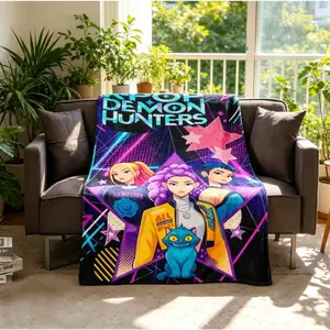 K Pop Demon Hunters Huntrix Rumi Mira Zoey Flannel Blanket Kids Blanket Adult Blanket Kpop Star Music Girl Group Anime Print Soft Cozy Warm Throw For Sofa Bed Office Travel Camping Gift Kids & Adults Blanket AC Blanket Cute Graphic Vintage Aesthetic Fathe