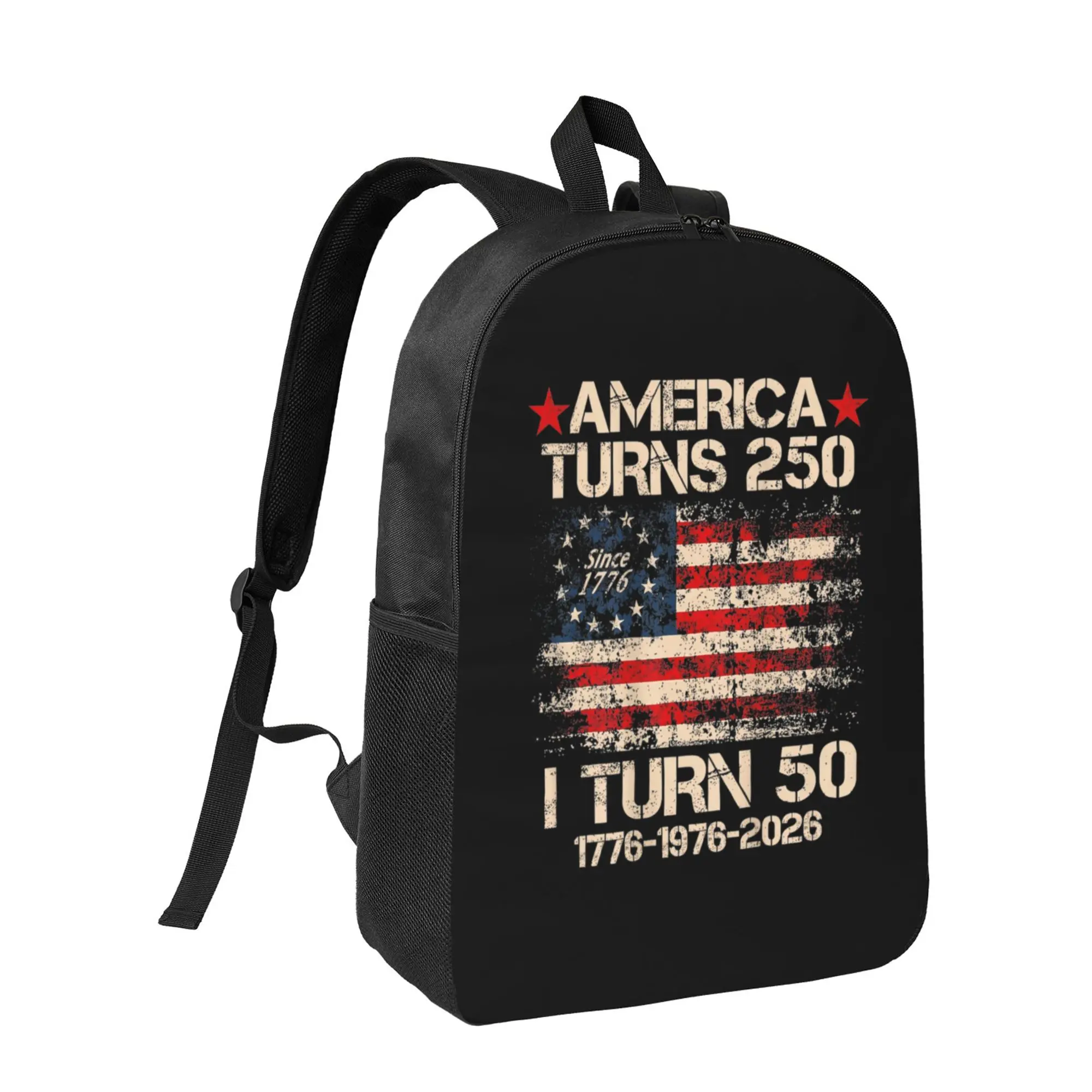 Unisex Patriotic Print Polyester 250th Anniversary 50th Birthday Gym Backpack - Adjustable Straps, Comfy Durable Lightweight Bookbag, Casual Outdoor Travel Shoulder Bag, Ideal Gift For Friends