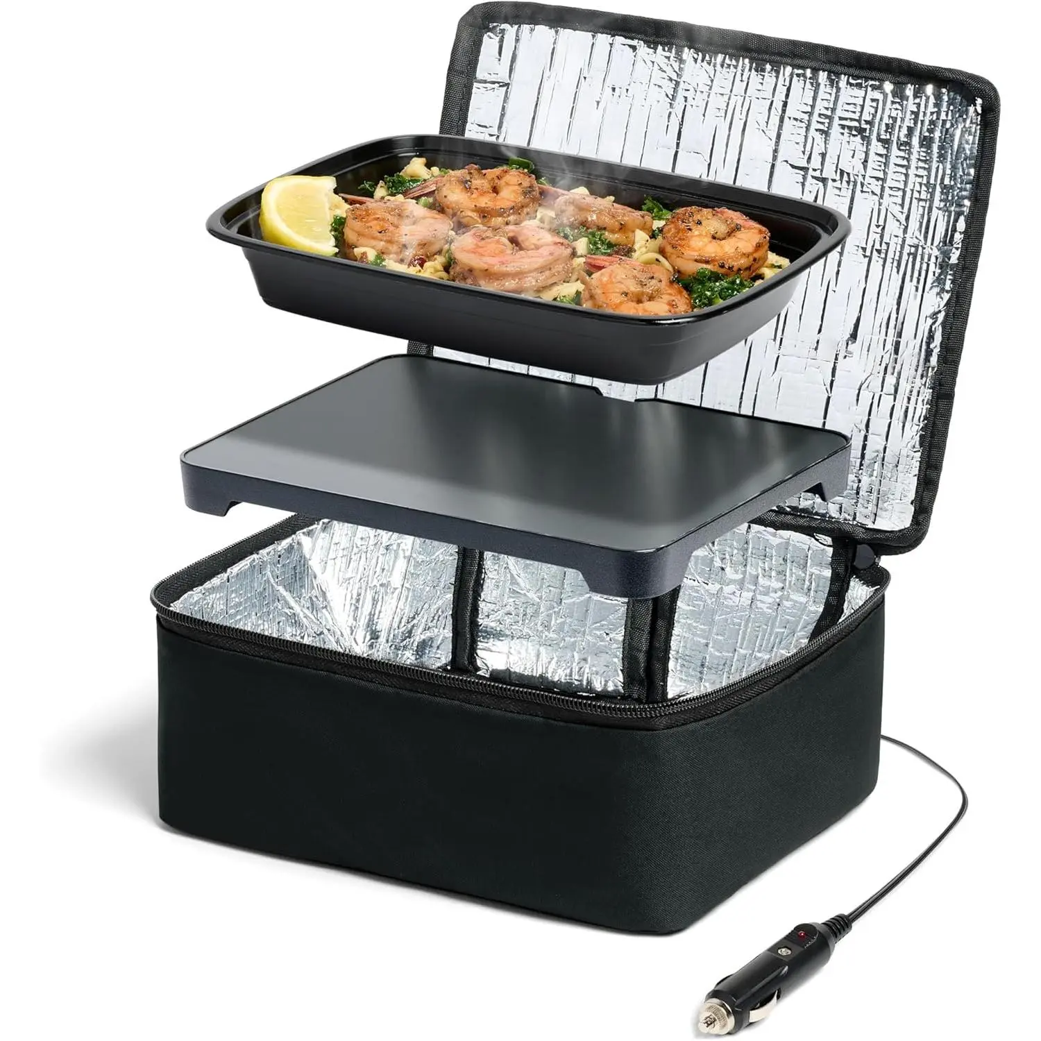 Portable Electric Lunch Box Food Warmer - 12V Mini Oven for Cooking, Heating Frozen Boxed Meals, Effortless Dinners, DC Power Outlet Use, Compact Black 8.75”Wx6.75”Lx2.5”H for Gatherings, Work, Plug-In Car Use with Plastic Containers