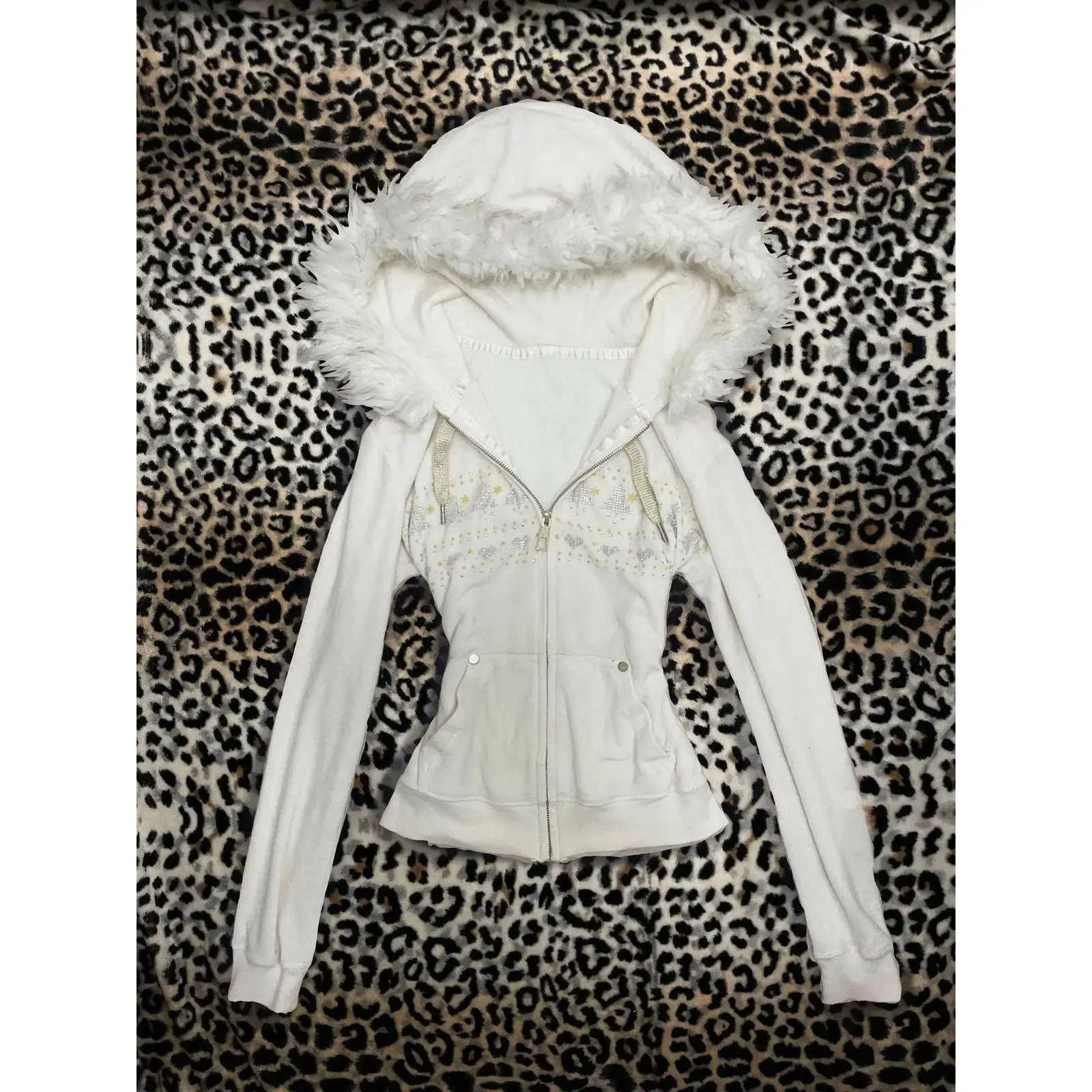 Women's Punk Hooded Jacket - Long Sleeve Acrylic Nylon Polyester Loose-Fitting Outerwear with Fur Collar, Zipper Pockets, Vintage Streetwear for Spring 2026, Hooded Top