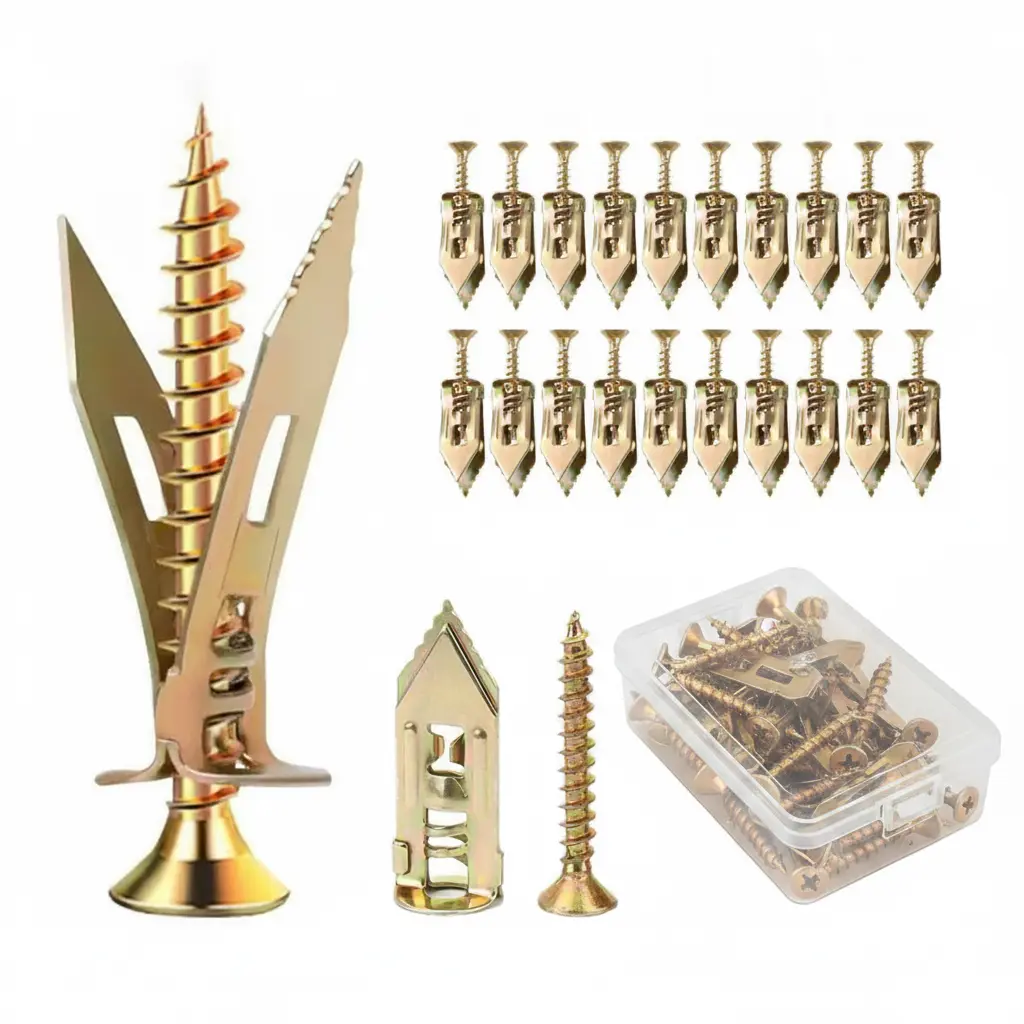 Self-Drilling Drywall Expansion Plug Anchors Kit 20PCS, No Drill Heavy Duty Corrosion Resistant Wall Hanging Hardware, Complete Anchors Screws Adjustable Hooks Bracket Set, Quick Install for Home Office Kitchen Bedroom, Picture Shelf Mirror Mount Supplies