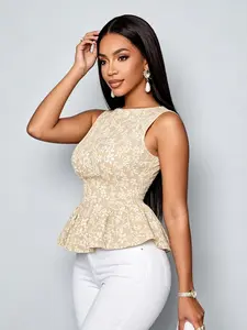 A women's fashionable khaki style sleeveless vest with a streamlined cut that outlines the curves of the body. The fabric is comfortable and breathable, making it suitable for both work and travel