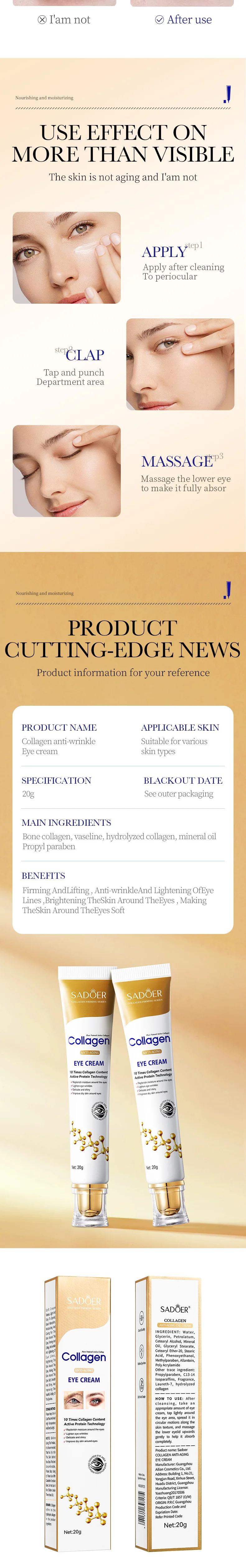 Instant Eye Bag Removal Cream Collagen Removal Wrinkles Firming Skin Fade Fine Lines Brighten Dark Circle Anti Puffiness 2024