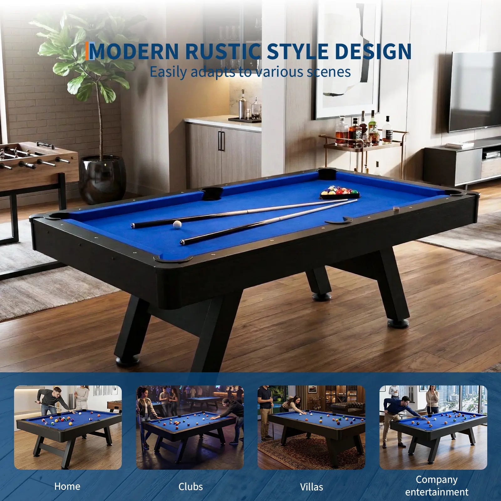 7ft Black Wood Billiards Table – Complete Pool Table Set for Game Room, Home, Office – Includes Cues, Balls, Triangle, Chalk & Brush – Ideal for Family Recreation