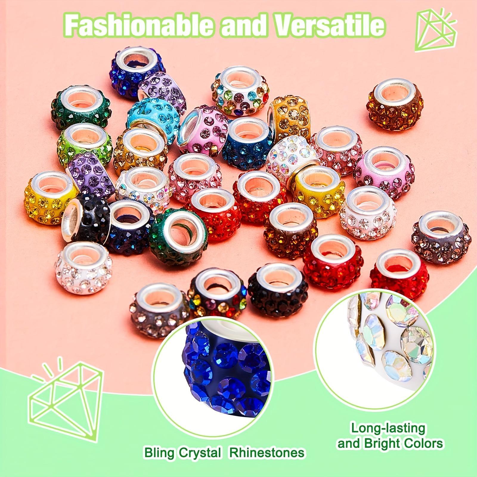Rhinestone Decorated Beads, 100pcs/set Large Hole Crystal Hanging Beads, DIY Spacer Beads for Bracelets, Earrings, Necklaces, Crafts Production Supplies, Jewelry Making Kit, Bead Assortment