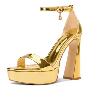 Womens Platform Chunky High Heels Open Toe Ankle Strap Block Heeled Sandals Prom Sexy Dress Shoes 5.1 Inches Heels wide feet