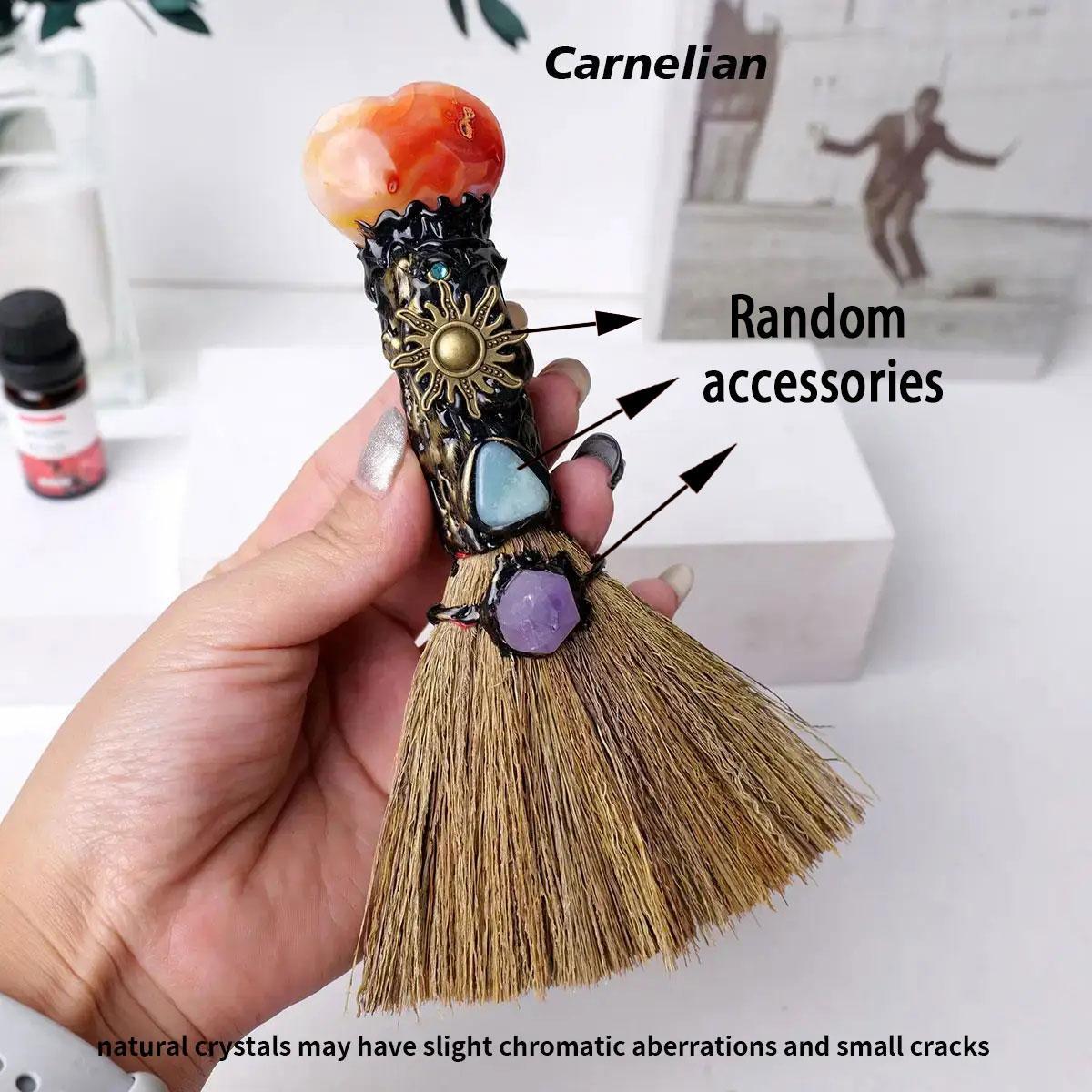 Heart Shaped Crystal Broom, 1 Count Natural Crystal Heart Shaped Magic Broom Witch Broom Reiki Gemstone for Cleansing Healing Fengshui Gemstones and Crystals