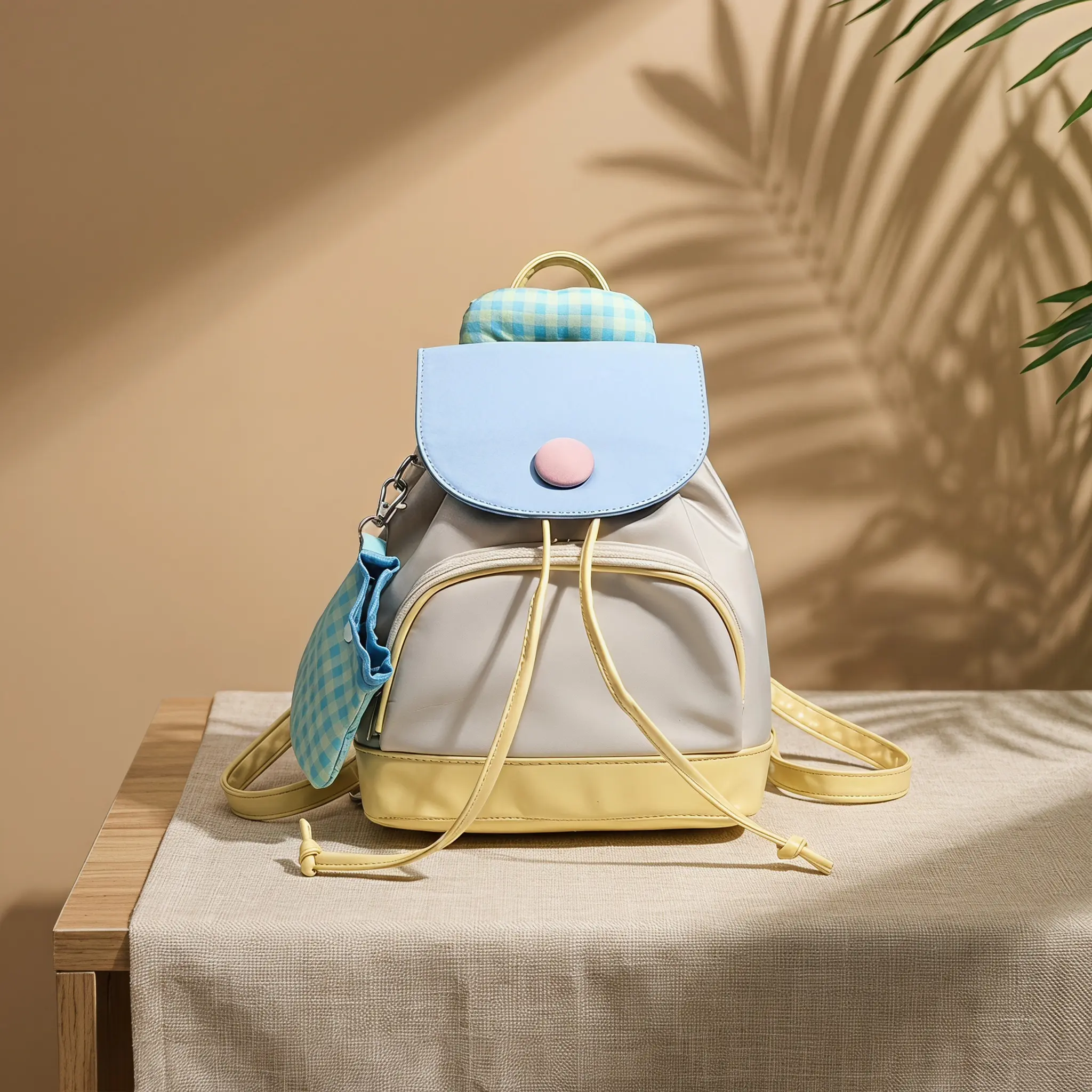 Women's Cute Mini Compact Backpack, Smooth PU Soft Casual Daypack, Macaron Beige Flap Cover, Adjustable Strap Double Shoulder Bag, Lightweight Everyday Essential for Casual Trips Youth Style Summer tiktokshopbacktoschool