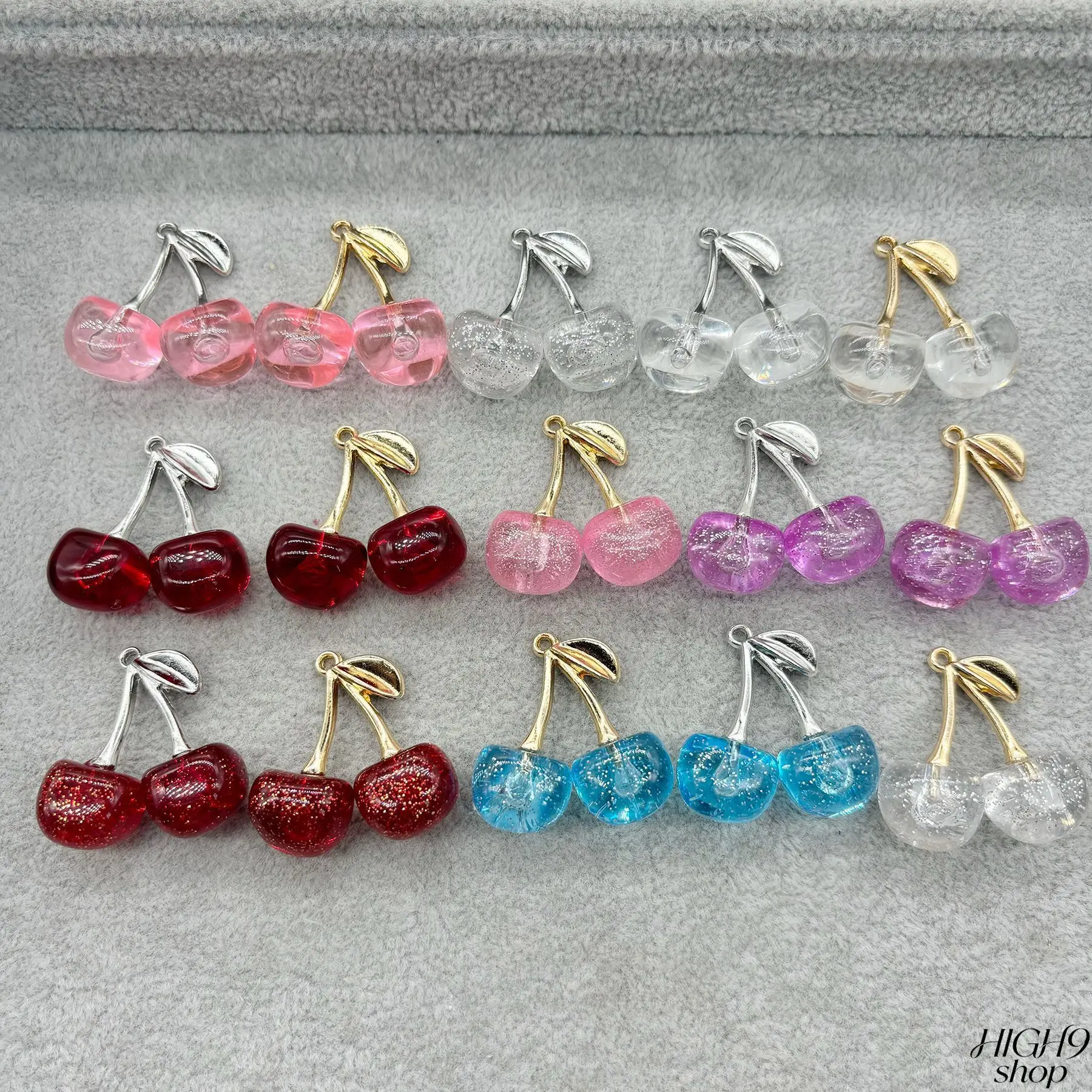 10PCS Alloy Rod Acrylic Glitter Cherry Charms, Sparkly Fruit Pendants DIY Accessories For Keychains & Bag Ornaments