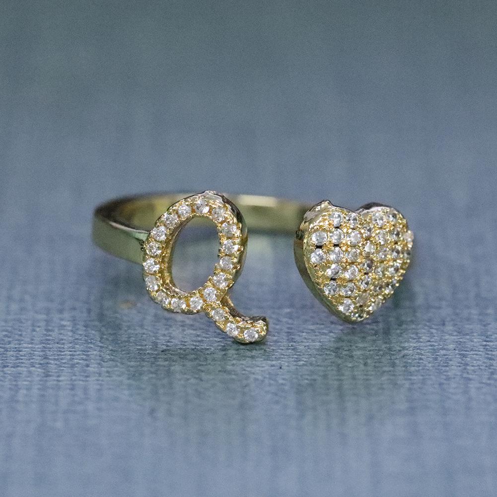 Minimalist and unique 26-letter English alphabet ring, adjustable opening, light luxury niche design, high-end heart-shaped ring