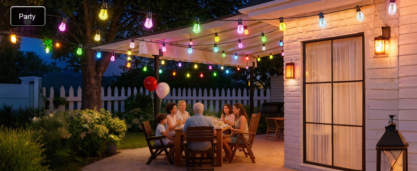 Rcuical  RGB+IC  Outdoor String Lights Bulbs IP67 Waterproof LED Color Changing Smart App Hanging Shatterproof Light with Remote Controller for Outside, Patio, Backyard, Garden, Party