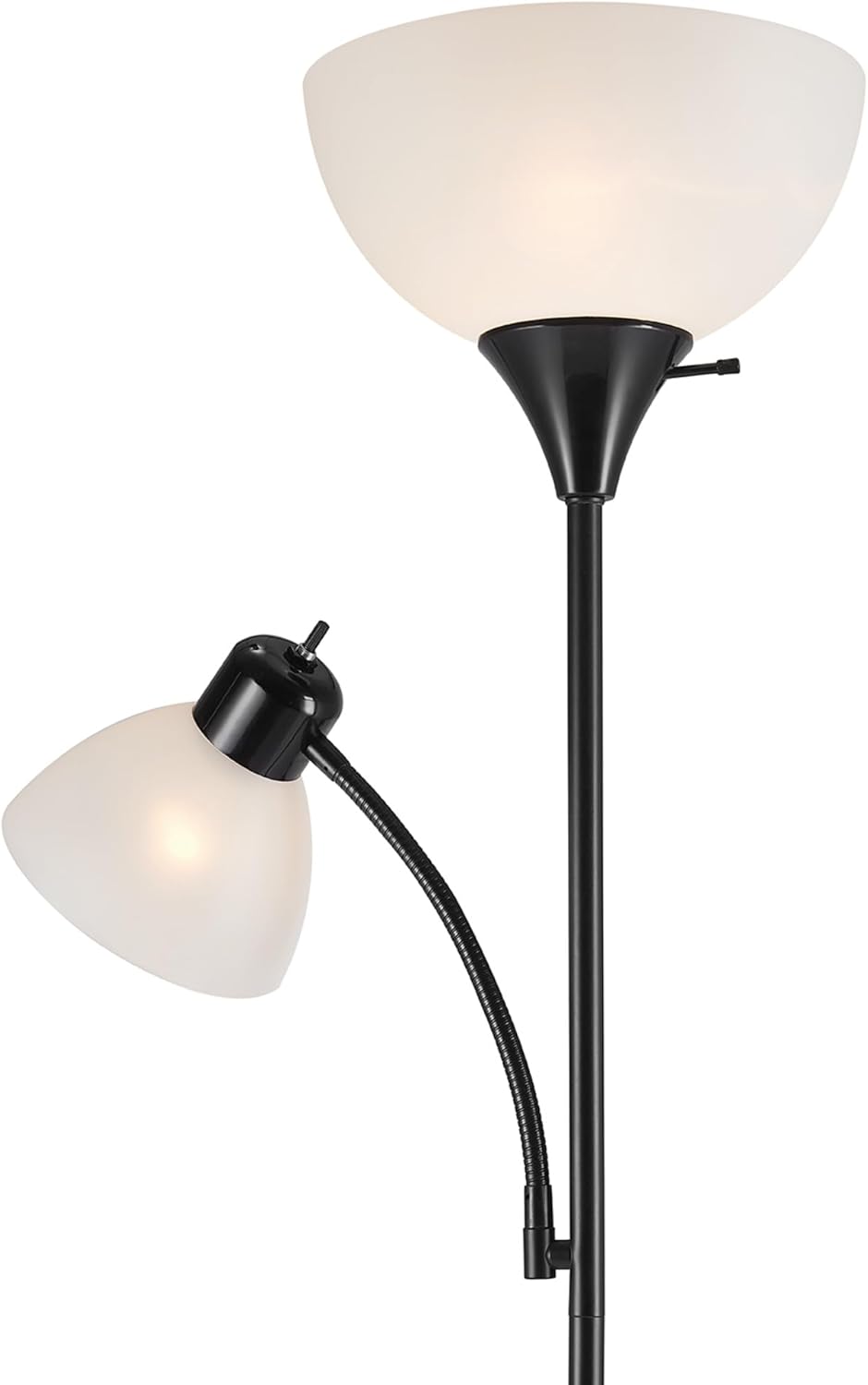 72" Torchiere Floor Lamp with Adjustable Reading Light, Matte Black Finish, Frosted Shade, Dual Rotary Switch, 3-Step Dimmable Modern Standing Lamp for Living Room or Office