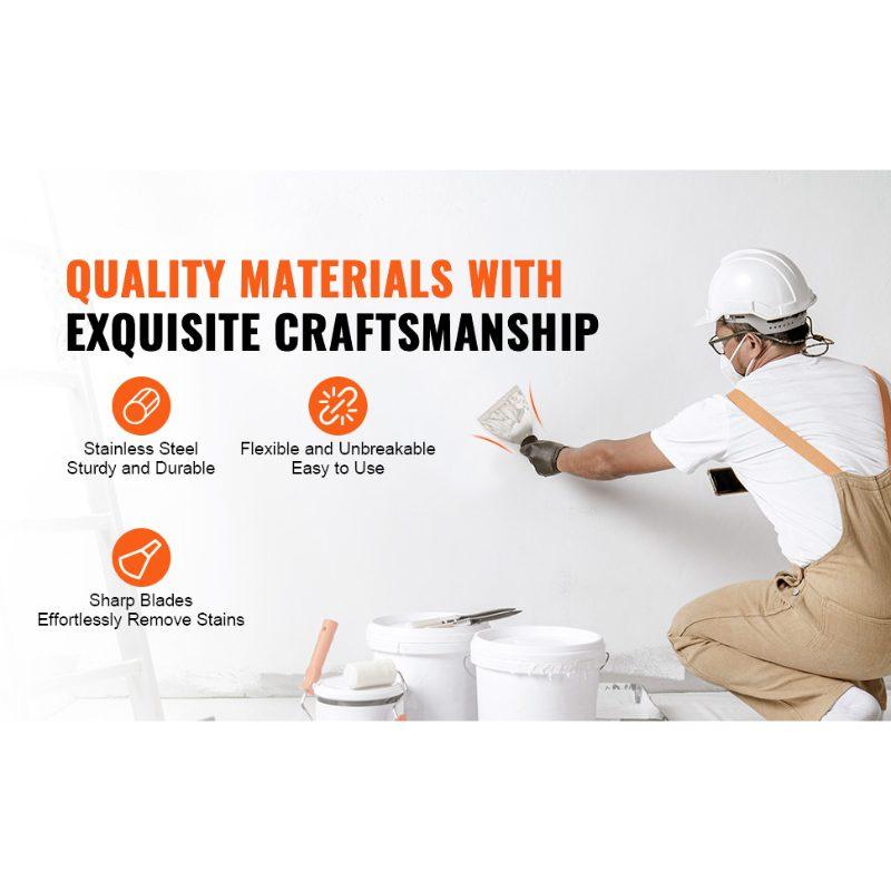 VEVOR Drywall Knife Set, 6 PCS Drywall Tools Includes 3 Painter Scraper, Two Putty Knives, Two Taping Knives and 12 Mud Pan, Stainless Steel Spackle Tool, Drywall Finishing Tools for Home