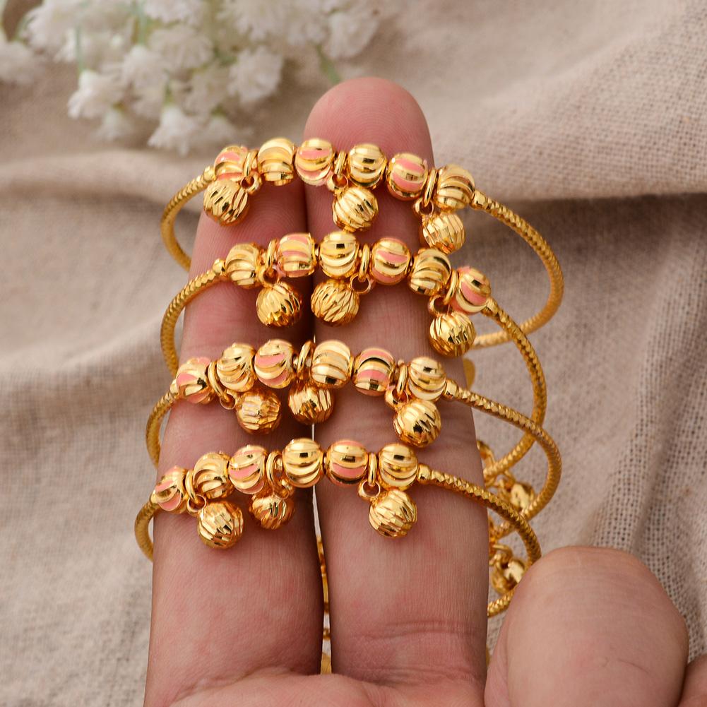 4pcs Baby Bangles Heart  Dubai Gold Color Bangles Kids Bracelet Luxury Bracelet Dubai Bangles Child Jewelry Birthday Present