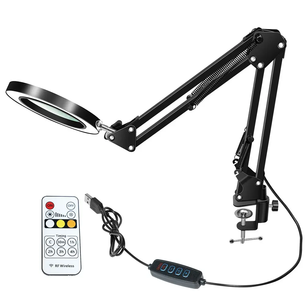 Remote Control 72 LED Magnifier, USB 3 Color LED Magnifying Glass, Adjustable Brightness, Stand Holder, Ideal for Fine Work